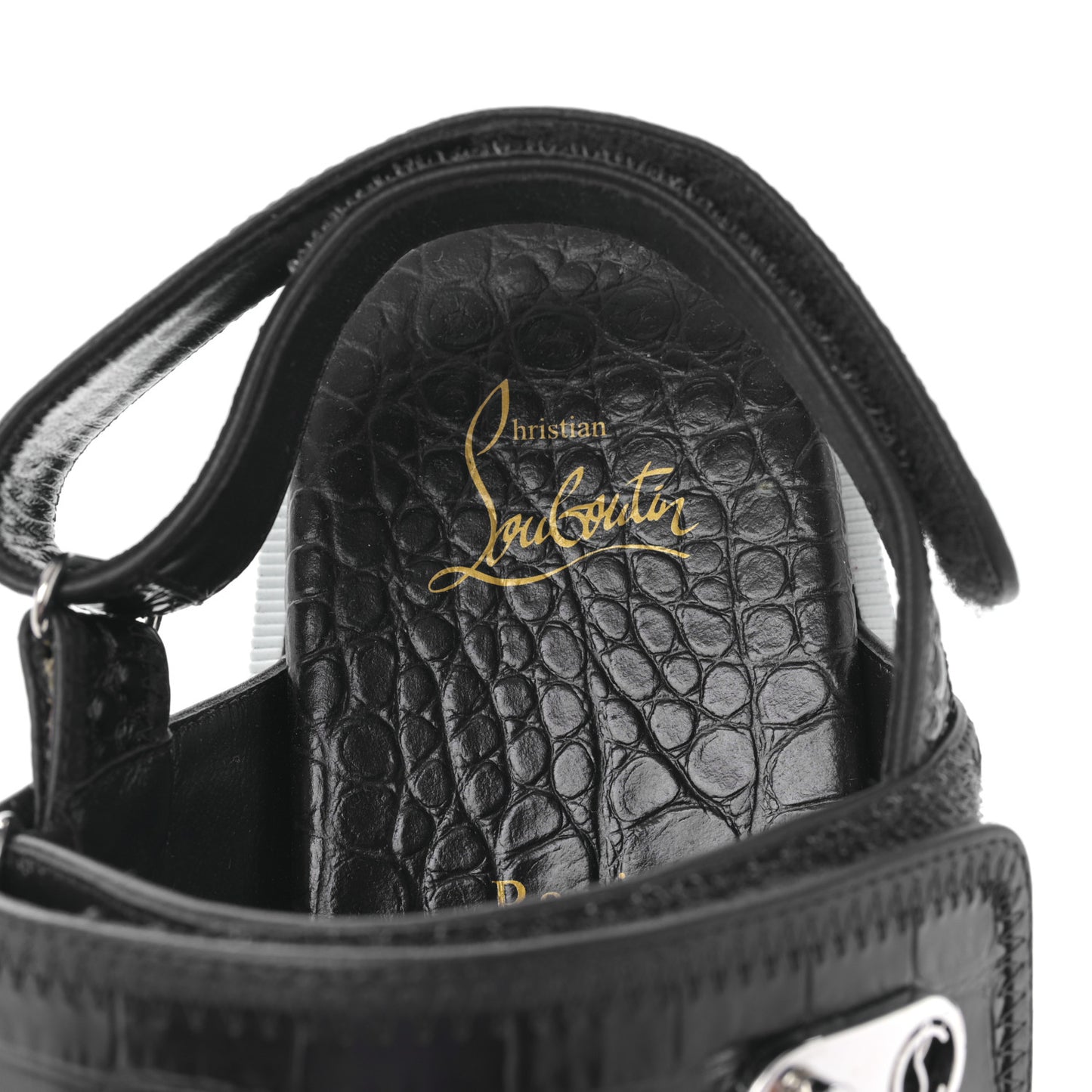 Calfskin Alligator Embossed Nappa Lock Cool Flat Sandals 38 Obscur