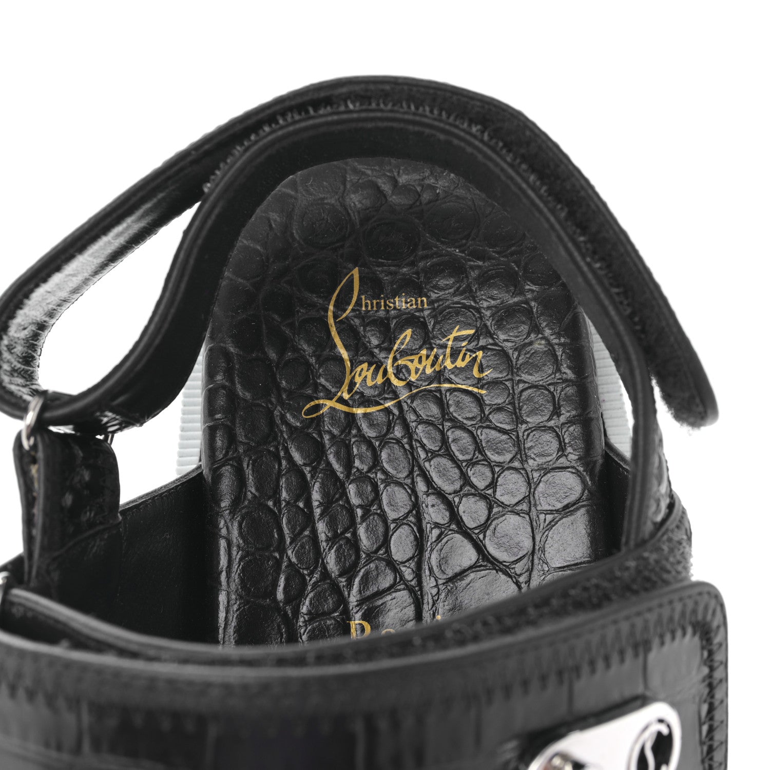 Christian Louboutin Calfskin Alligator Embossed Nappa Lock Cool Flat Sandals 38 Obscur 7 of 7