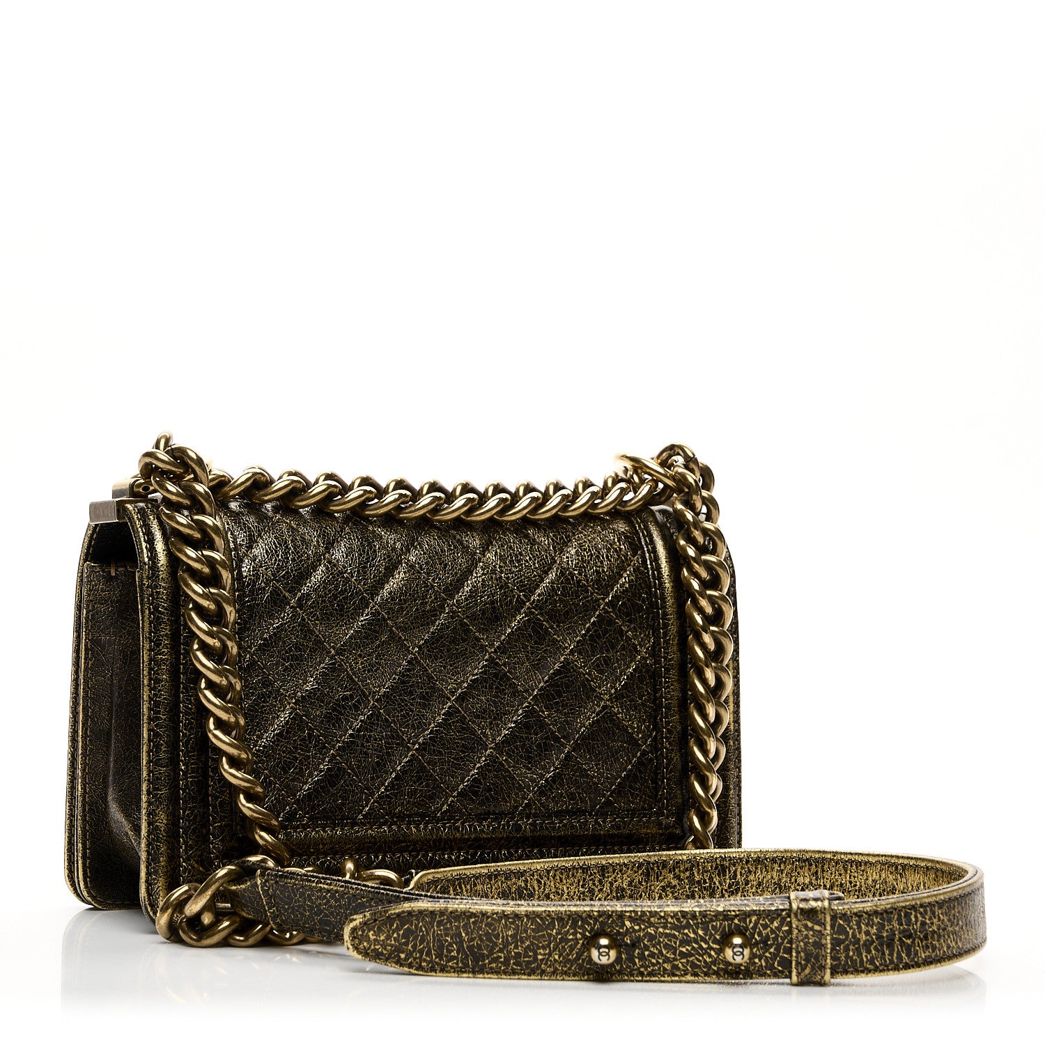 Chanel Cracked Metallic Calfskin Quilted Small Boy Flap Gold 5 of 21