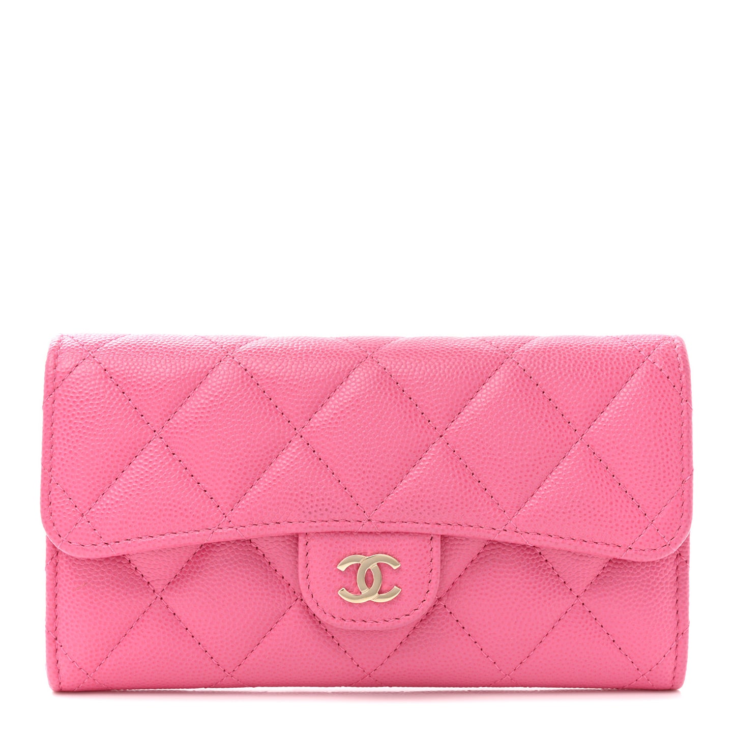 Caviar Quilted Medium Gusset Flap Wallet Pink