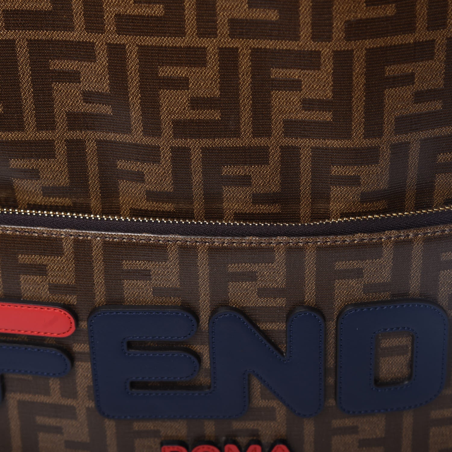 Fendi X FILA Glazed Fabric Vitello Century FF 1974 Mania Pouch Pocket Backpack Mogano Panna Blueberry 9 of 9