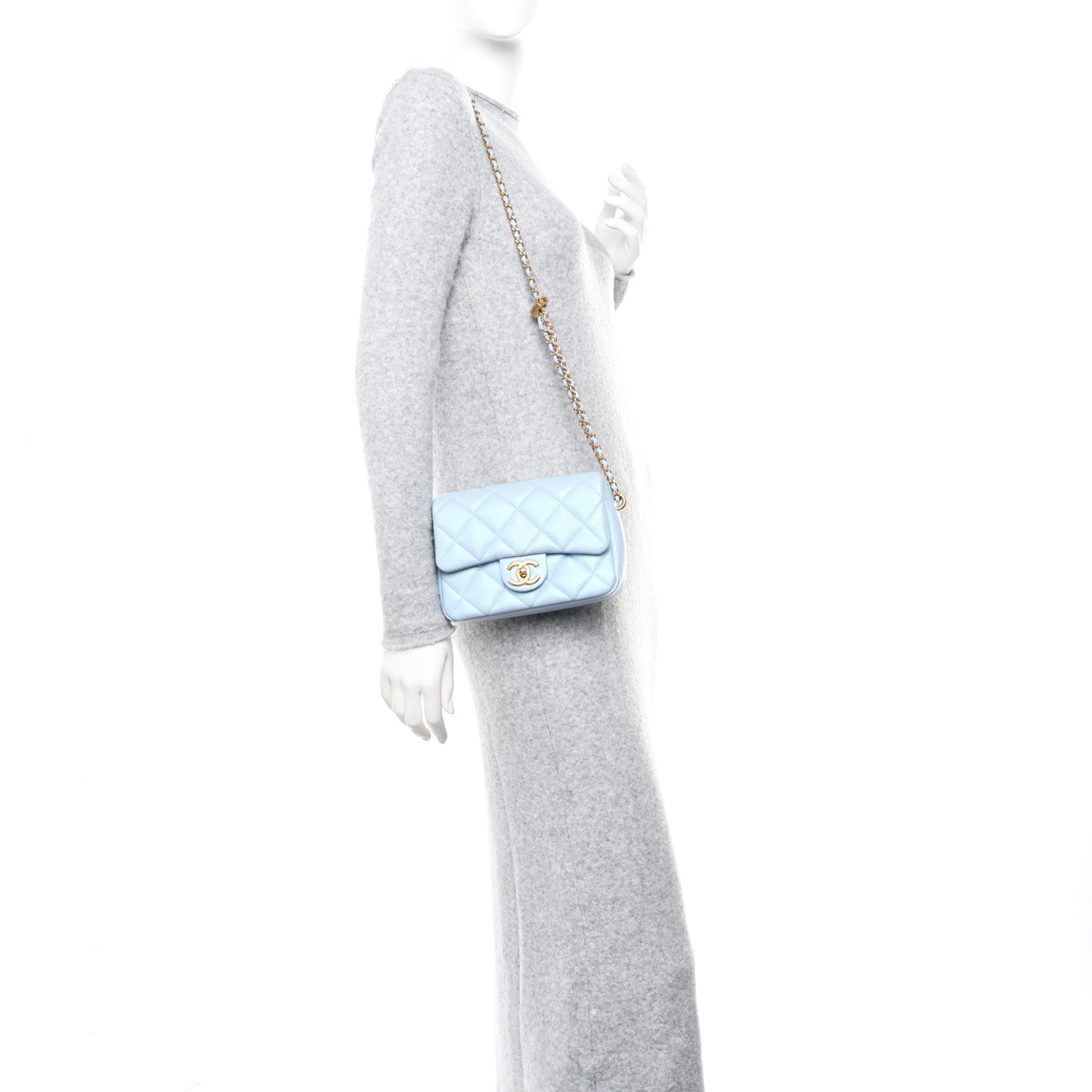 Iridescent Caviar Quilted Mini My Perfect Flap Light Blue