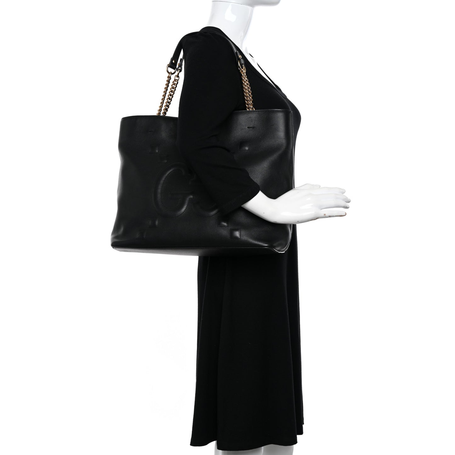 Apollo Calfskin GG Dadini Embroidered Chain Shoulder Tote Black