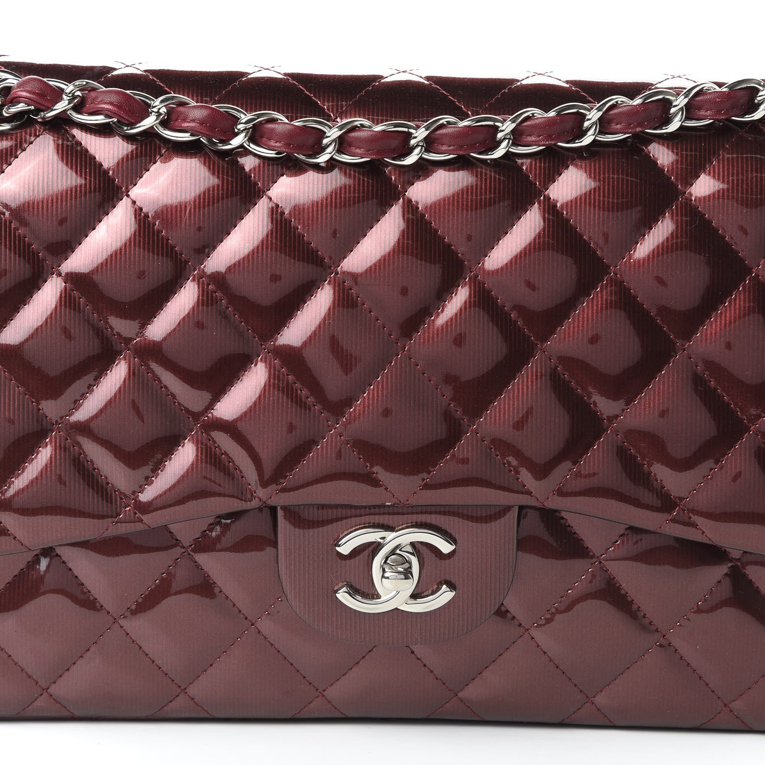 Chanel Striated Patent Quilted Jumbo Double Flap Burgundy 9 of 11