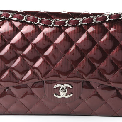 Chanel Striated Patent Quilted Jumbo Double Flap Burgundy 9 of 11