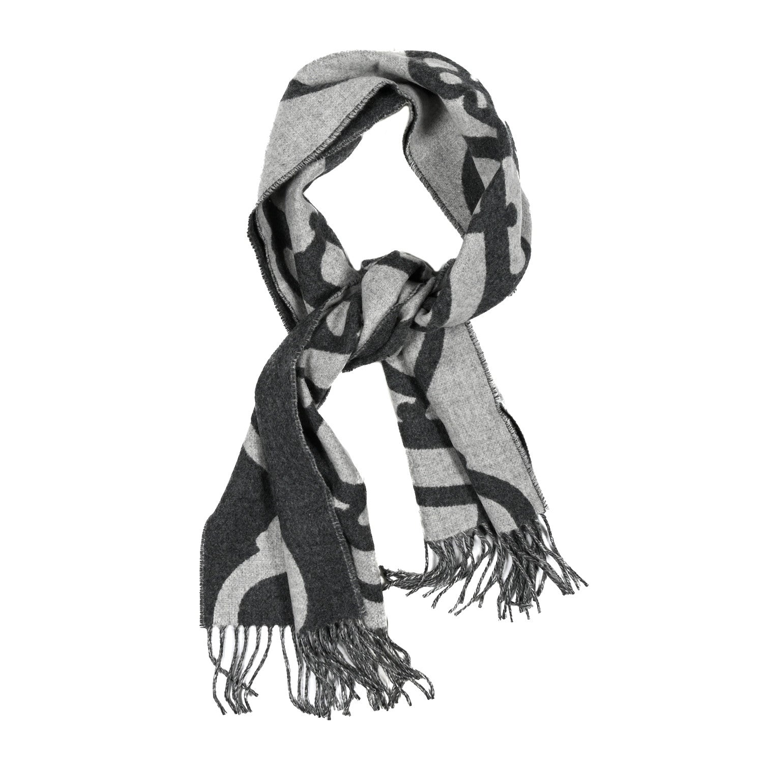 Hermes Cashmere Boucles et Camails Muffler Anthracite Gris Clair 1 of 3