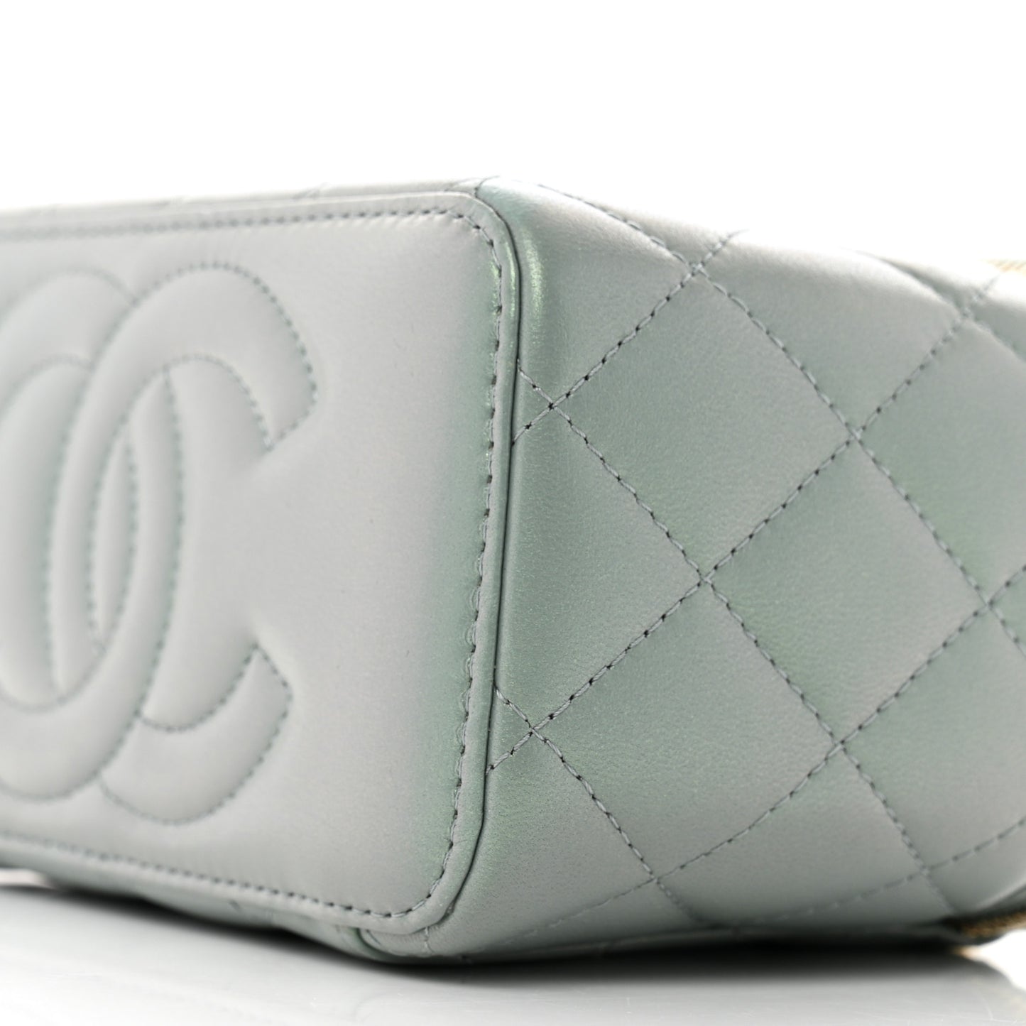 Metallic Lambskin Quilted Small CC Dynasty Vanity Case With Chain Grey