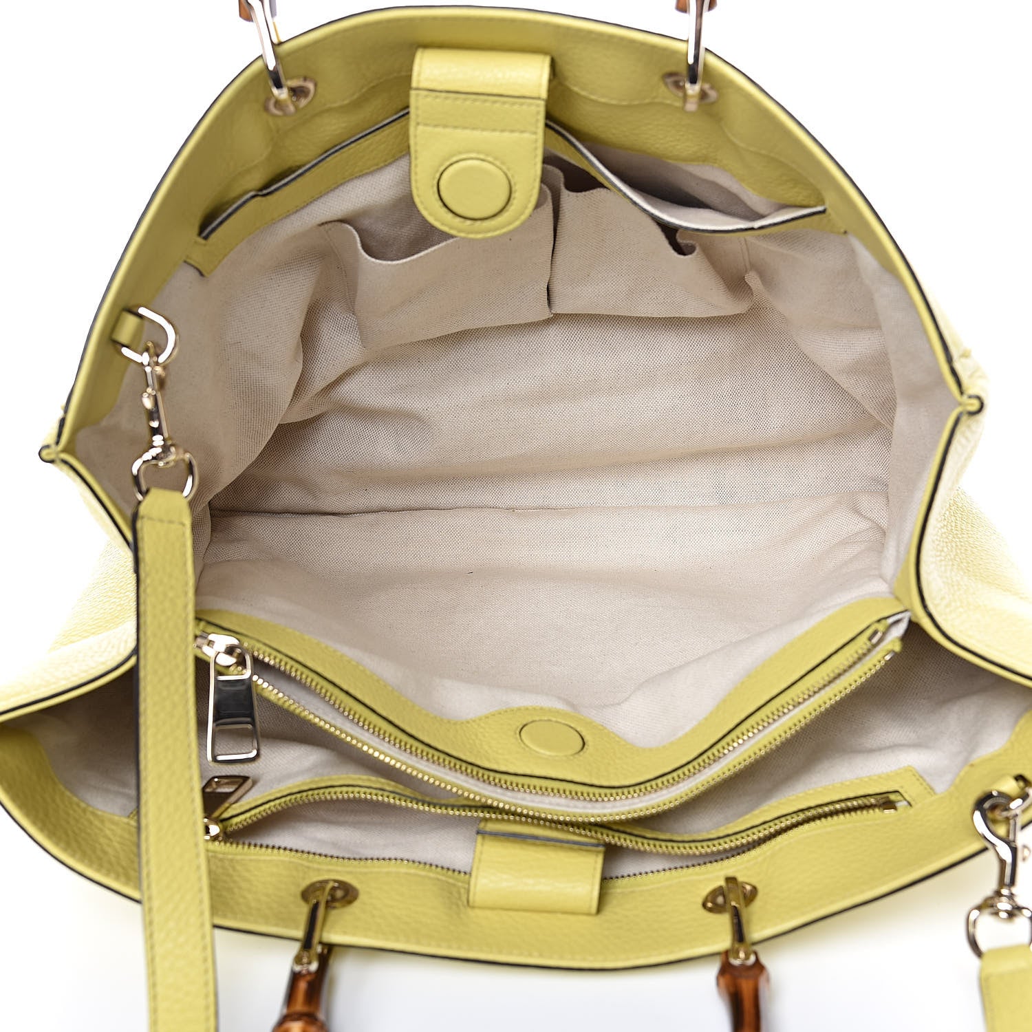 Gucci Calfskin Large Bamboo Shopper Tote Citrus 5 of 12
