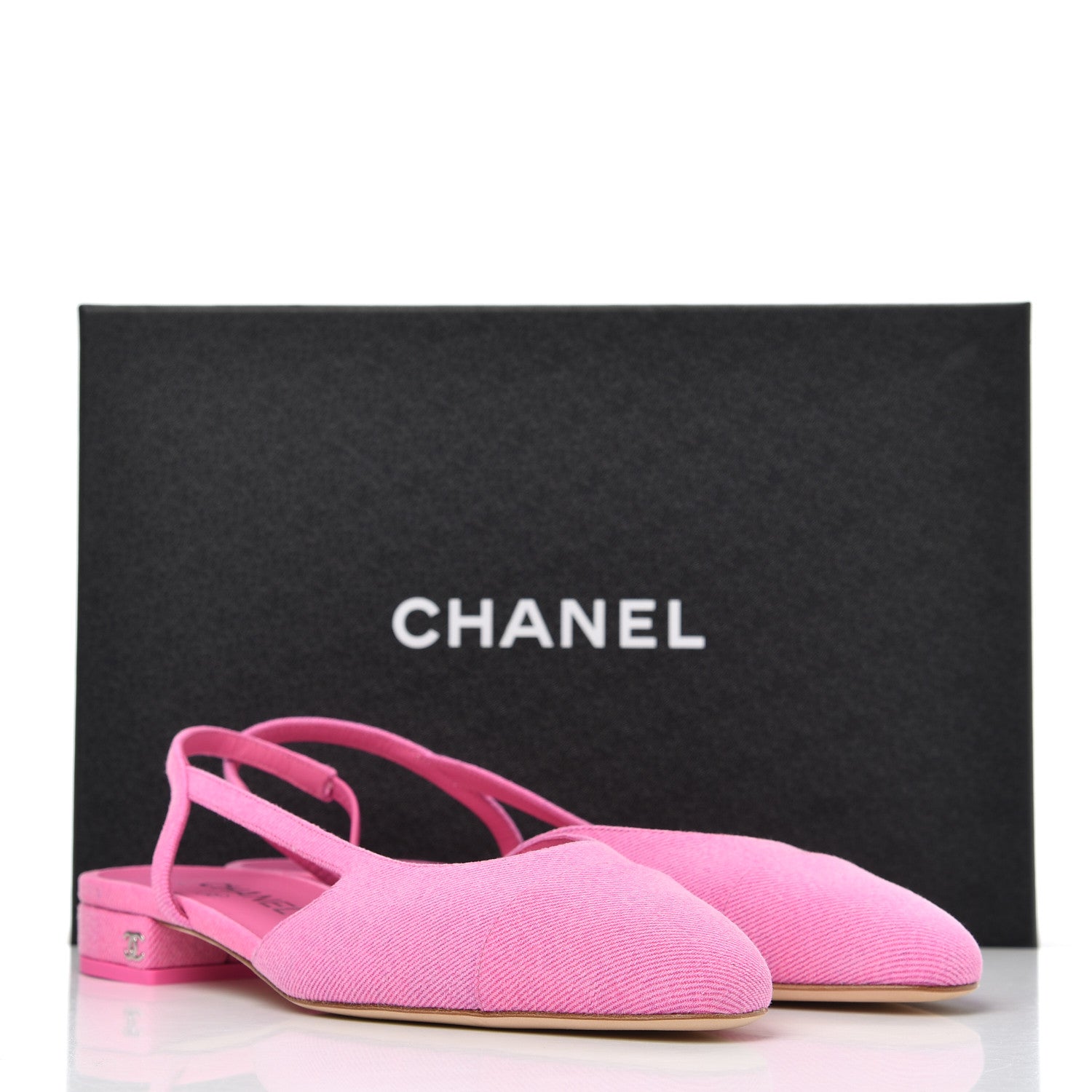 Chanel Denim Cap Toe CC Slingback Flat 39.5 Neon Pink 9 of 9