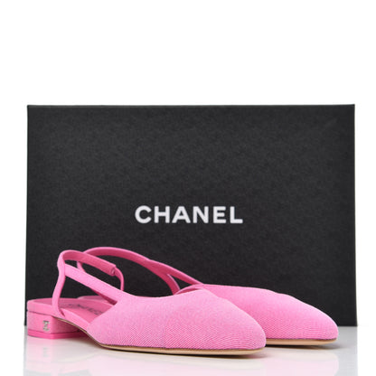 Chanel Denim Cap Toe CC Slingback Flat 39.5 Neon Pink 9 of 9
