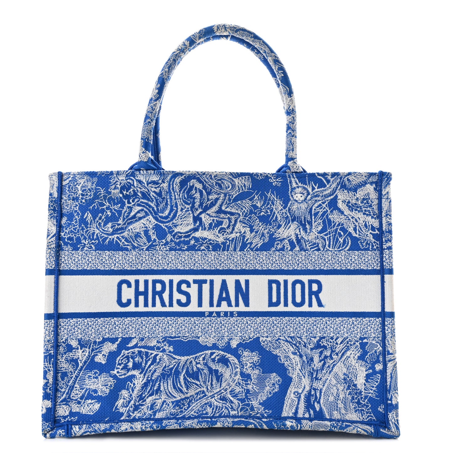 Canvas Embroidered Medium Dioriviera Toile De Jouy Book Tote Fluorescent Blue