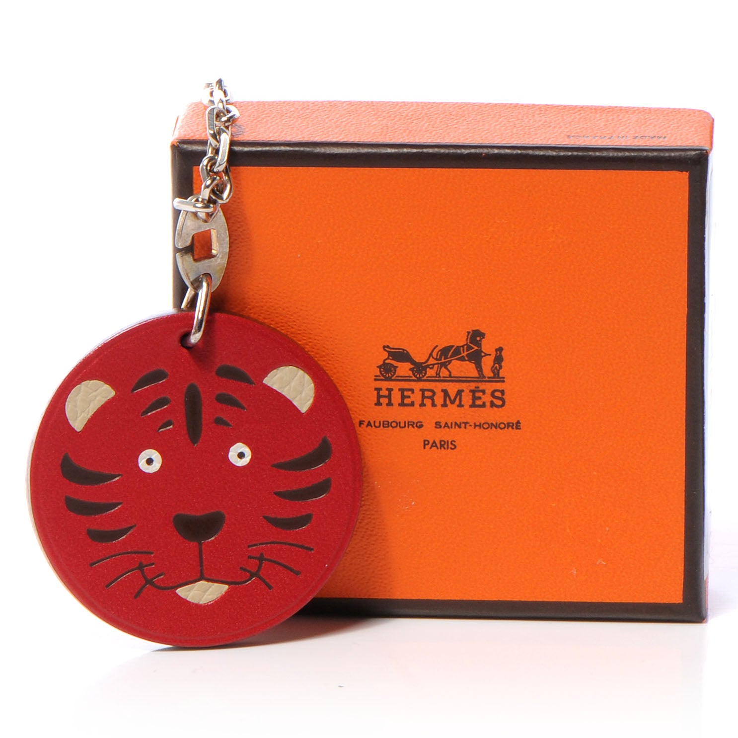 Hermes Lambskin Tiger Key Chain Bag Charm Rouge 6 of 6