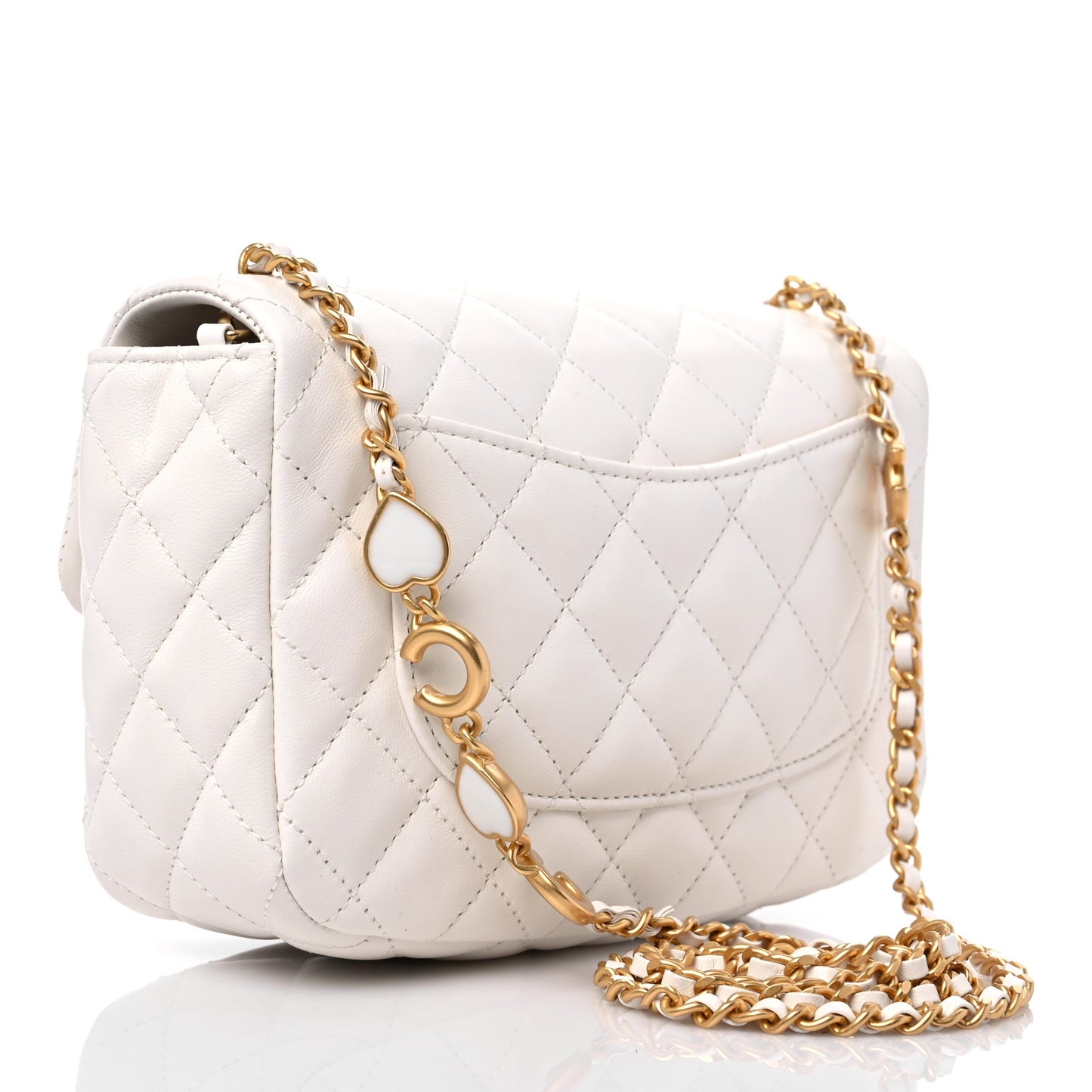 Lambskin Enamel Quilted Small Coco Hearts Square Flap White