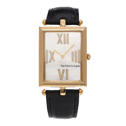 Van Cleef & Arpels 18K Yellow Gold Alligator Diamond Mother of Pearl 27mm Lady Arpels Quartz Watch 1 of 5