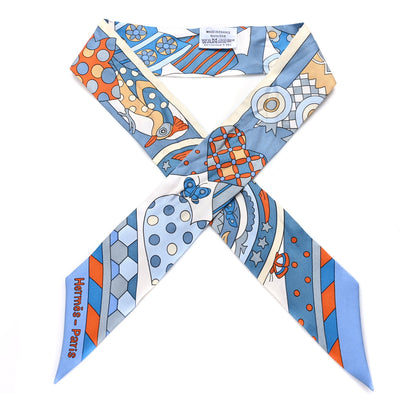 Hermes Silk Les Murmures de la Foret Twilly Bleu Jean Orange 1 of 4