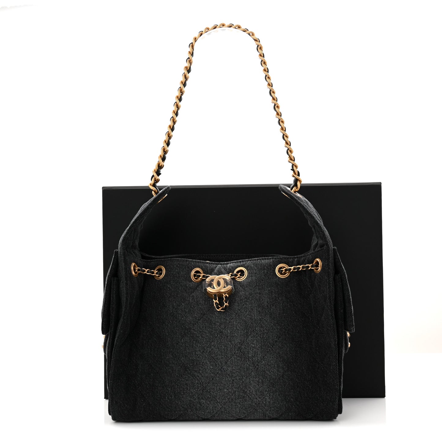 Washed Denim Quilted Small Chanel 25 Handbag Black
