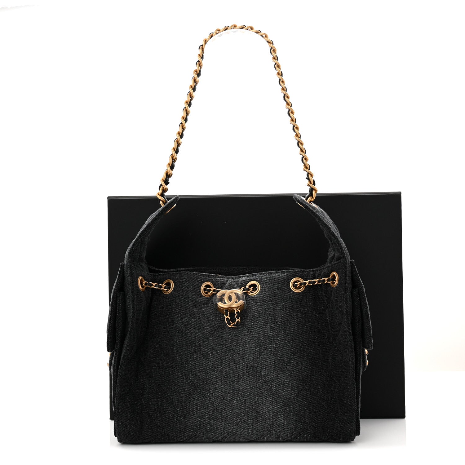 Chanel Washed Denim Quilted Small Chanel 25 Handbag Black 20 of 21