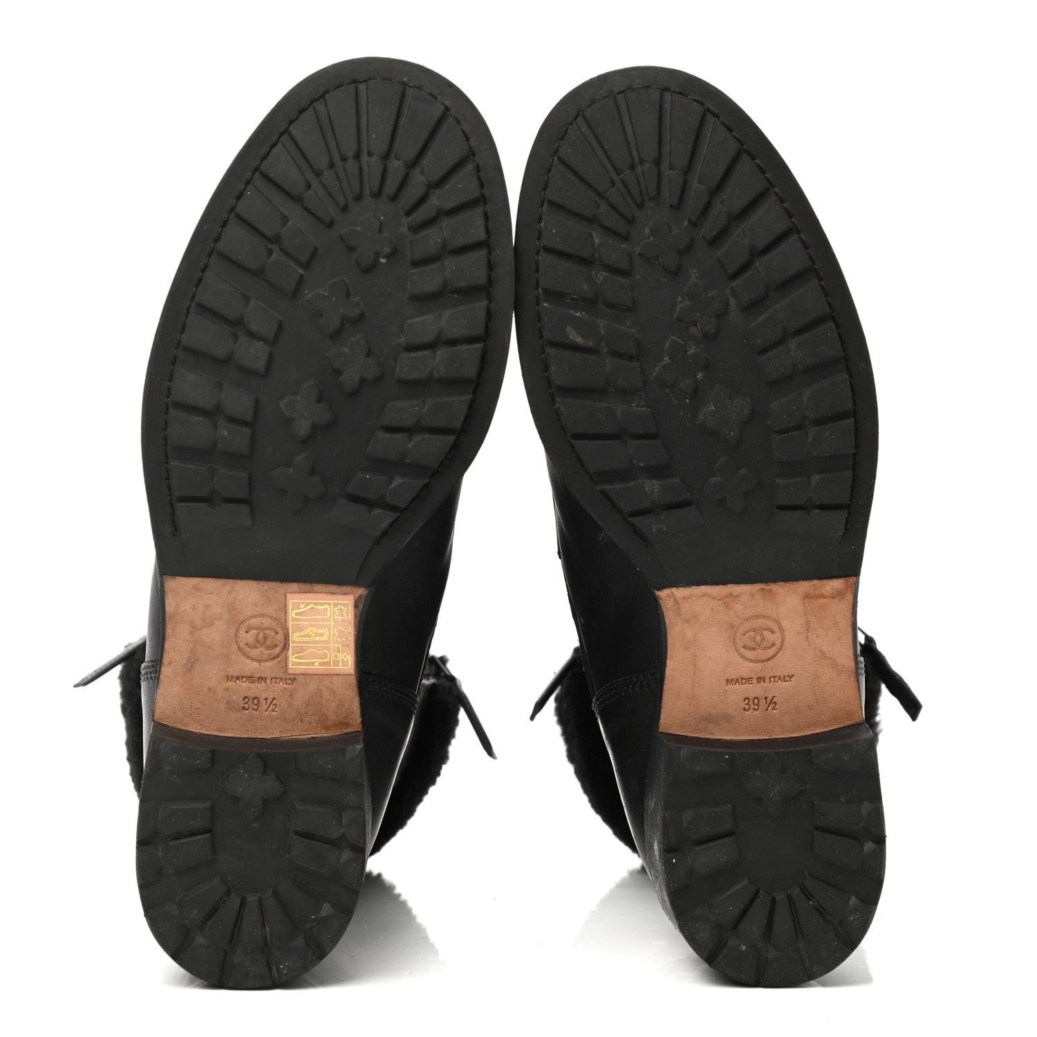 Chanel Calfskin Shearling Quilted Cap Toe Combat Boots 39.5 Black 5 of 9