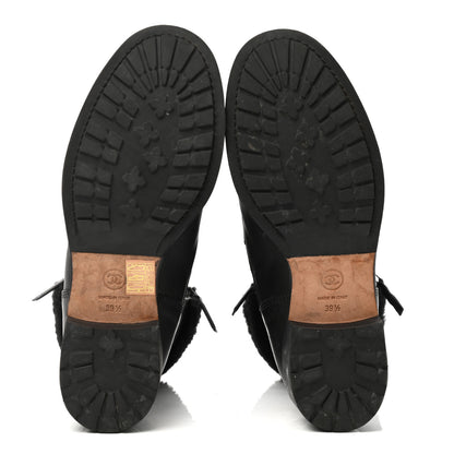 Chanel Calfskin Shearling Quilted Cap Toe Combat Boots 39.5 Black 5 of 9