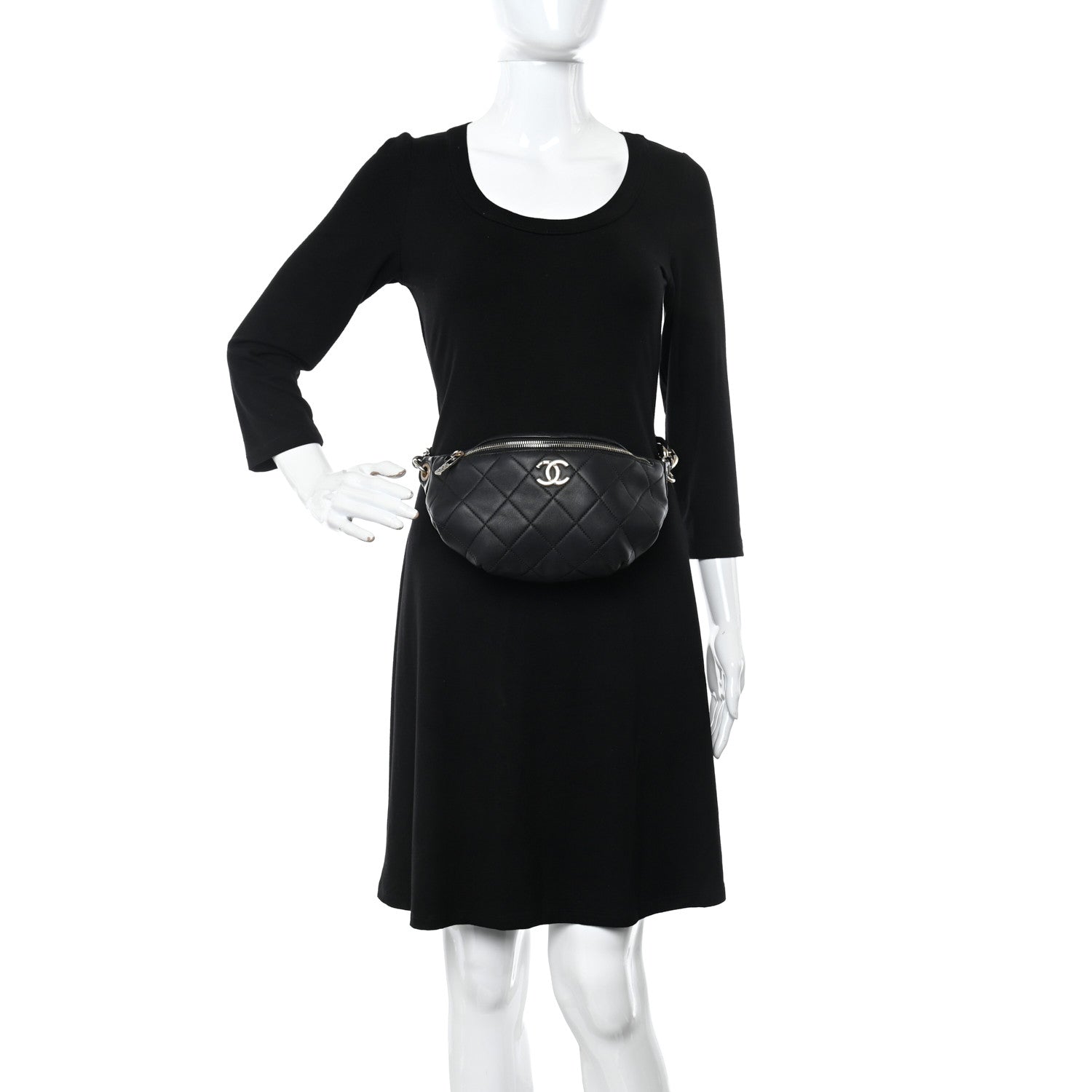 Chanel Lambskin Quilted Resin Bi-Color Waist Bag Fanny Pack Black 2 of 13