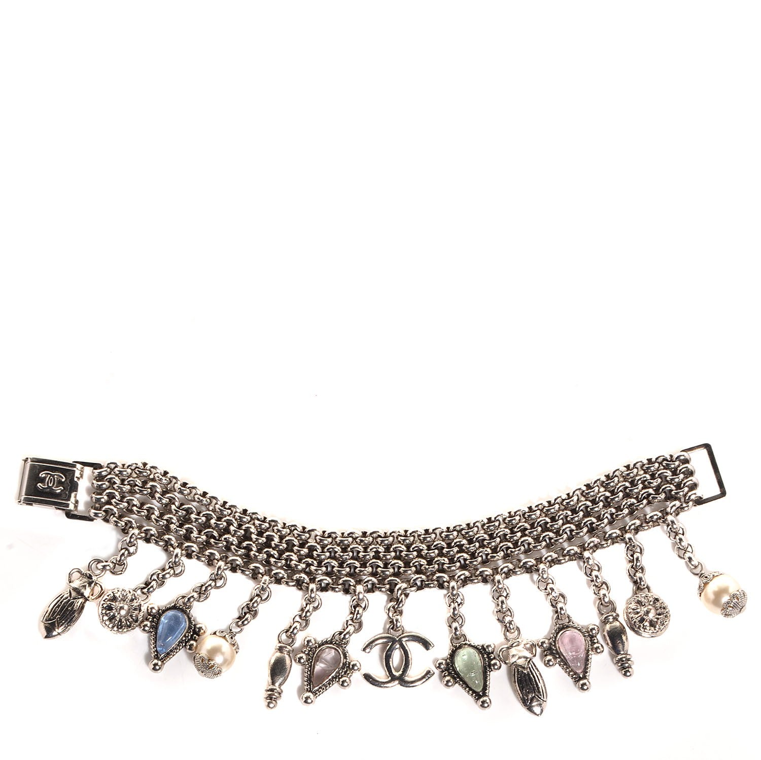 Chanel Pearl Gripoix CC Charm Bracelet Silver 1 of 5