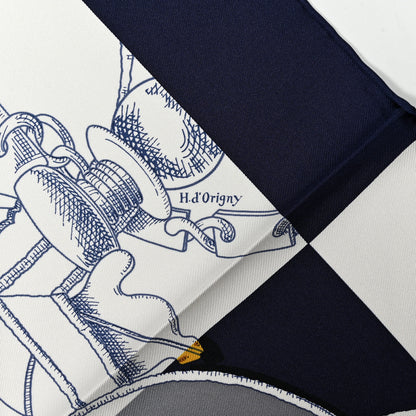 Hermes Silk L Instruction Du Roy Scarf 90 Marine White Or 4 of 6