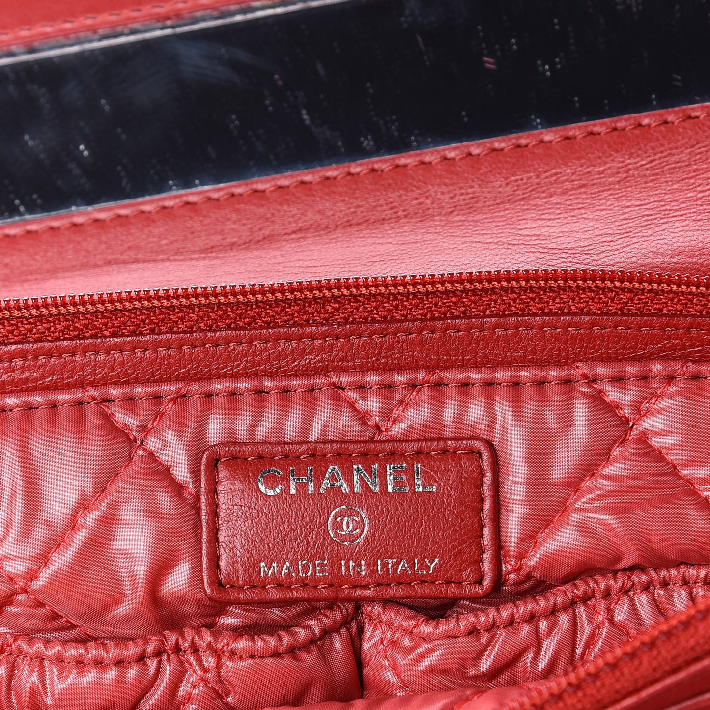 Lambskin Quilted Flap Cosmetic Case Red