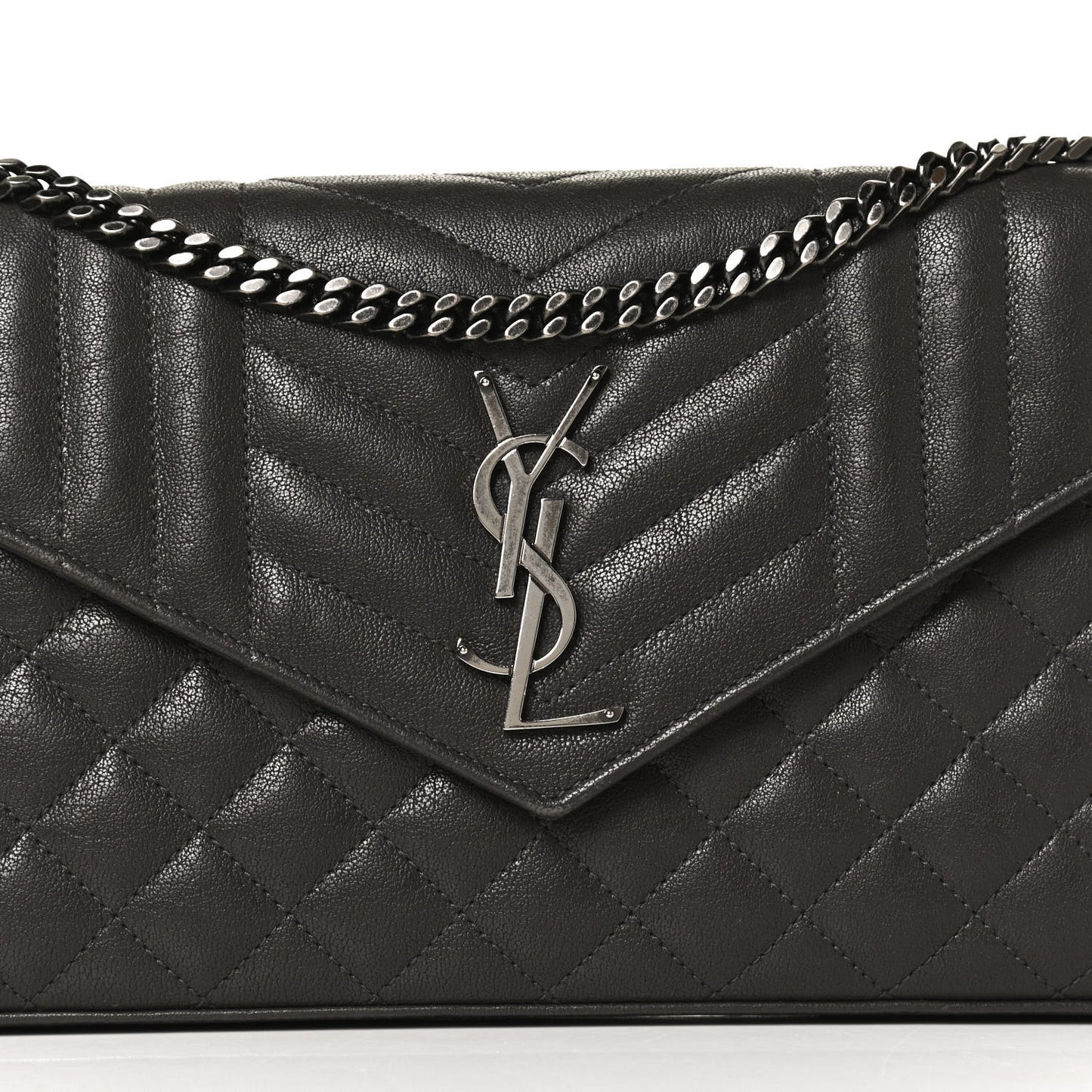 Sheepskin Tri-Quilt Monogram Envelope Chain Wallet Earth