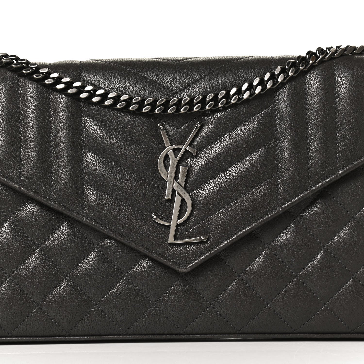 Saint Laurent Sheepskin Tri-Quilt Monogram Envelope Chain Wallet Earth 9 of 10