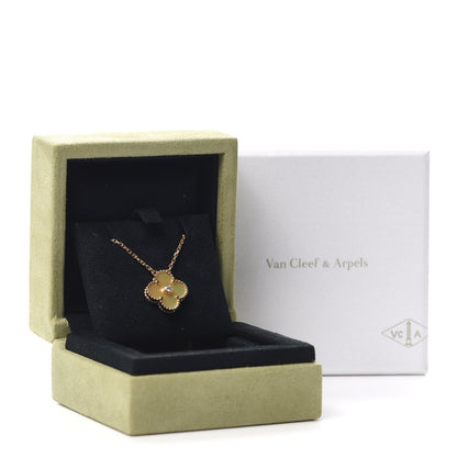 Van Cleef & Arpels 18K Yellow Gold Diamond Yellow Mother of Pearl Vintage Alhambra Pendant Necklace 8 of 8