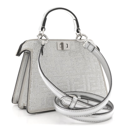 Fendi Crystal Vitello Laminato FF Petite Peekaboo I SEE U Satchel Crystal Argento 3 of 10