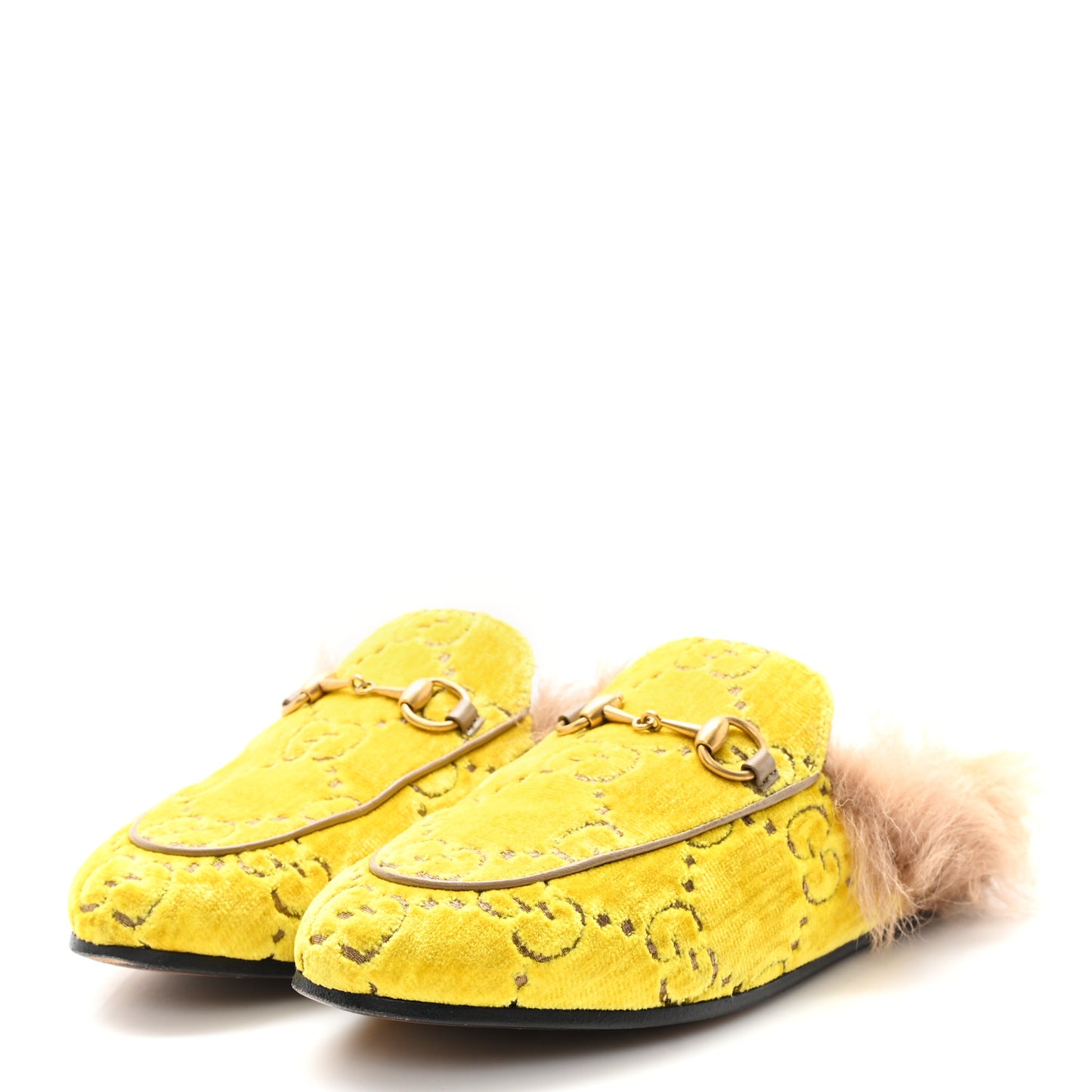 Velvet GG Monogram Fur Womens Princetown Slippers 35.5 Sunny Beige Mud Natural
