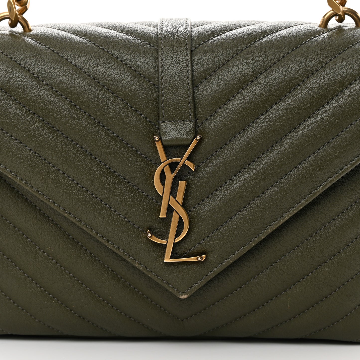 Sheepskin Matelasse Chevron Monogram Medium College Bag Military Olive