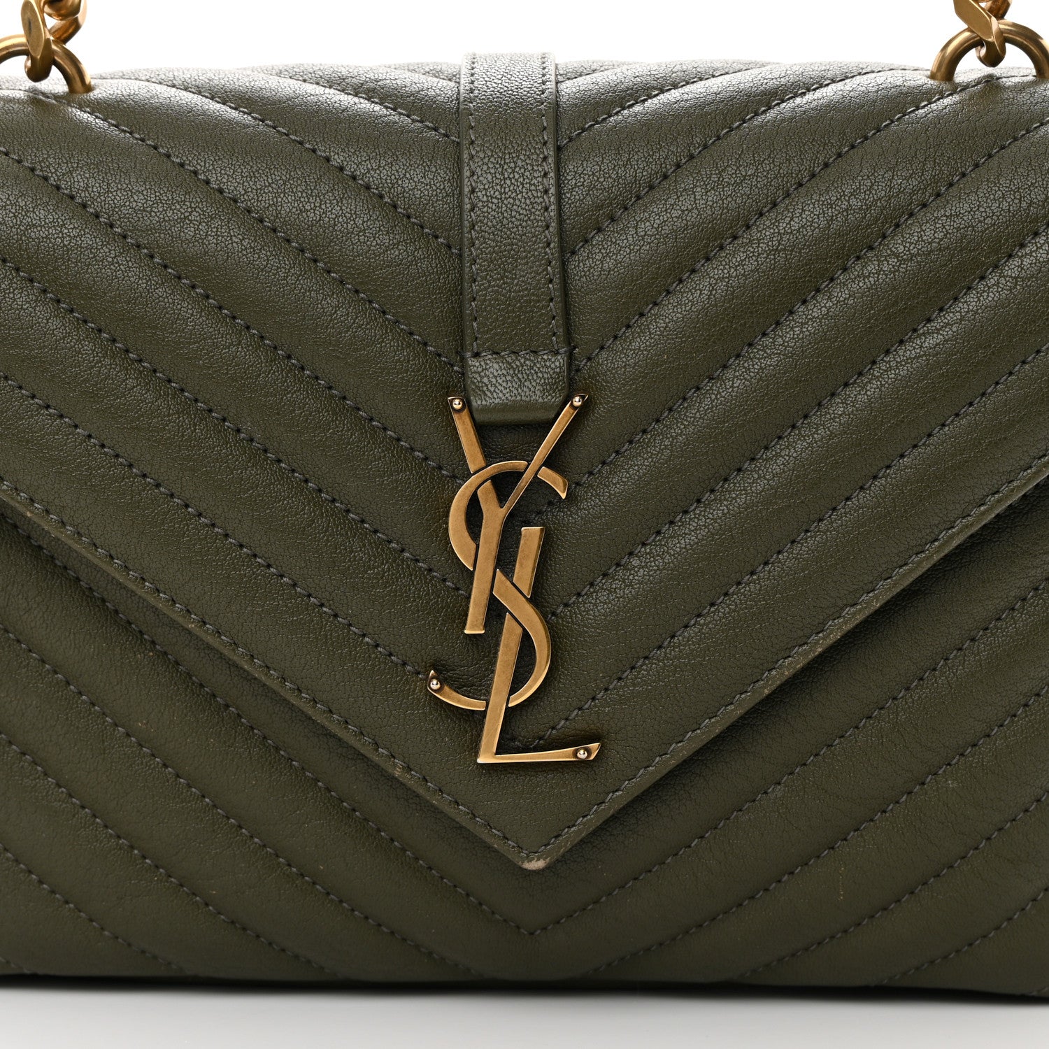 Saint Laurent Sheepskin Matelasse Chevron Monogram Medium College Bag Military Olive 8 of 20