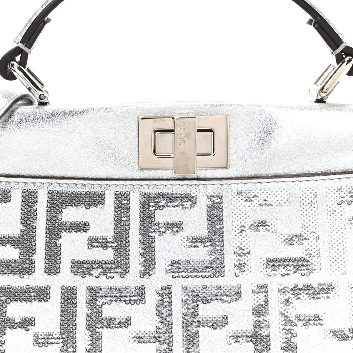 Fendi Vitello Catalan Mirror Sequin FF 1974 Embroidered Mini Peekaboo Iconic Satchel Argento 8 of 11