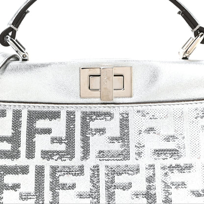 Fendi Vitello Catalan Mirror Sequin FF 1974 Embroidered Mini Peekaboo Iconic Satchel Argento 8 of 11