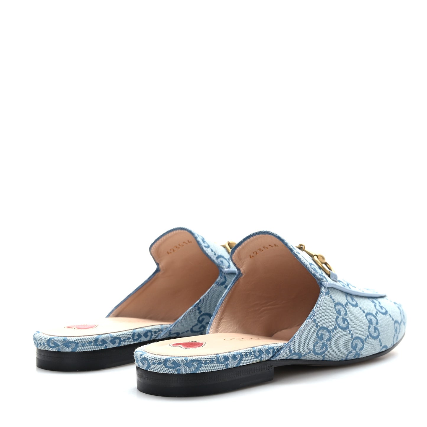 Canvas GG Monogram Nappa Womens Princetown Slippers 37 Porcelain Light Blue Dark Porcelain Light Blue