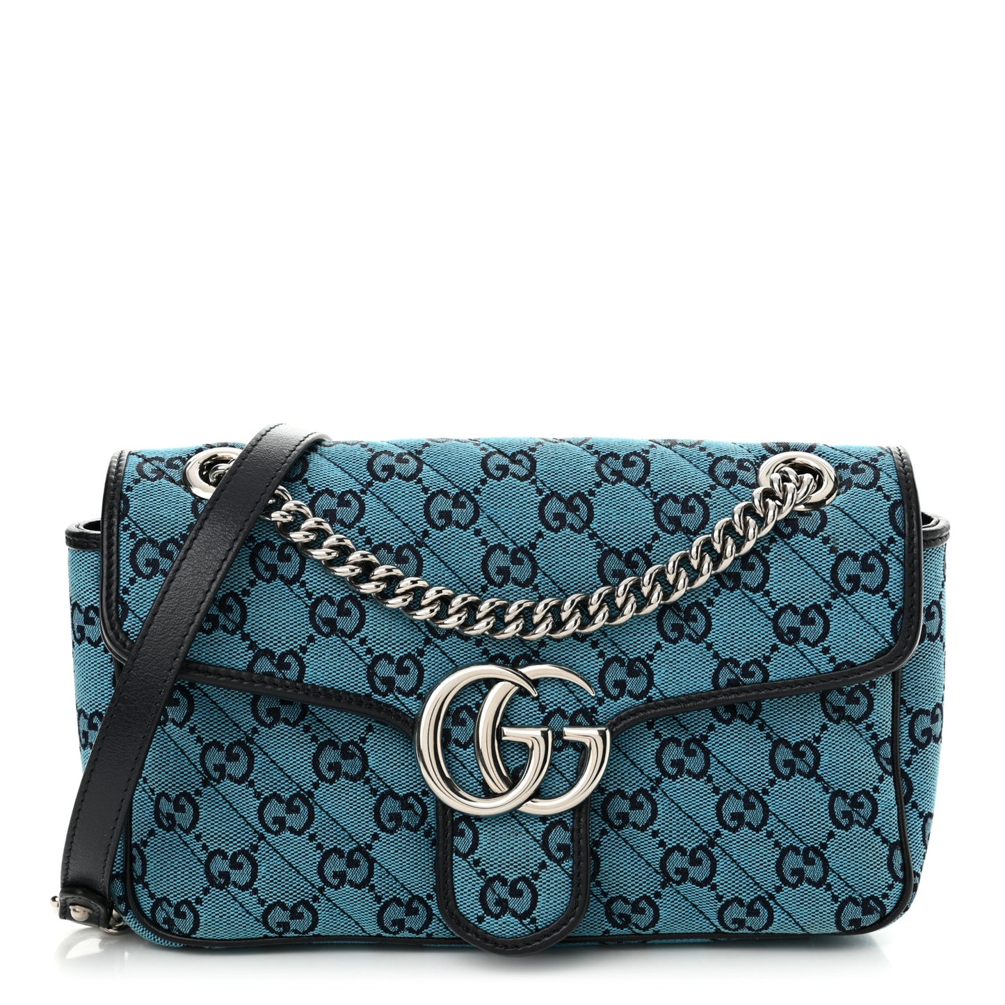 Monogram Multicolor Matelasse Diagonal Small GG Marmont Shoulder Bag Light Blue