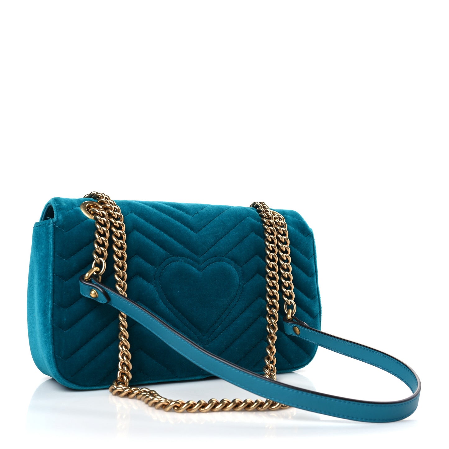Velvet Matelasse Small GG Marmont Shoulder Bag Pavone Cyan