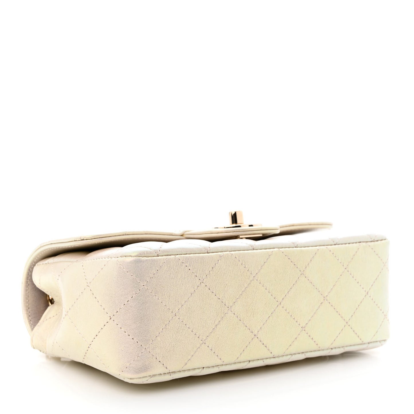 Iridescent Lambskin Quilted Mini Rectangular Flap Ivory