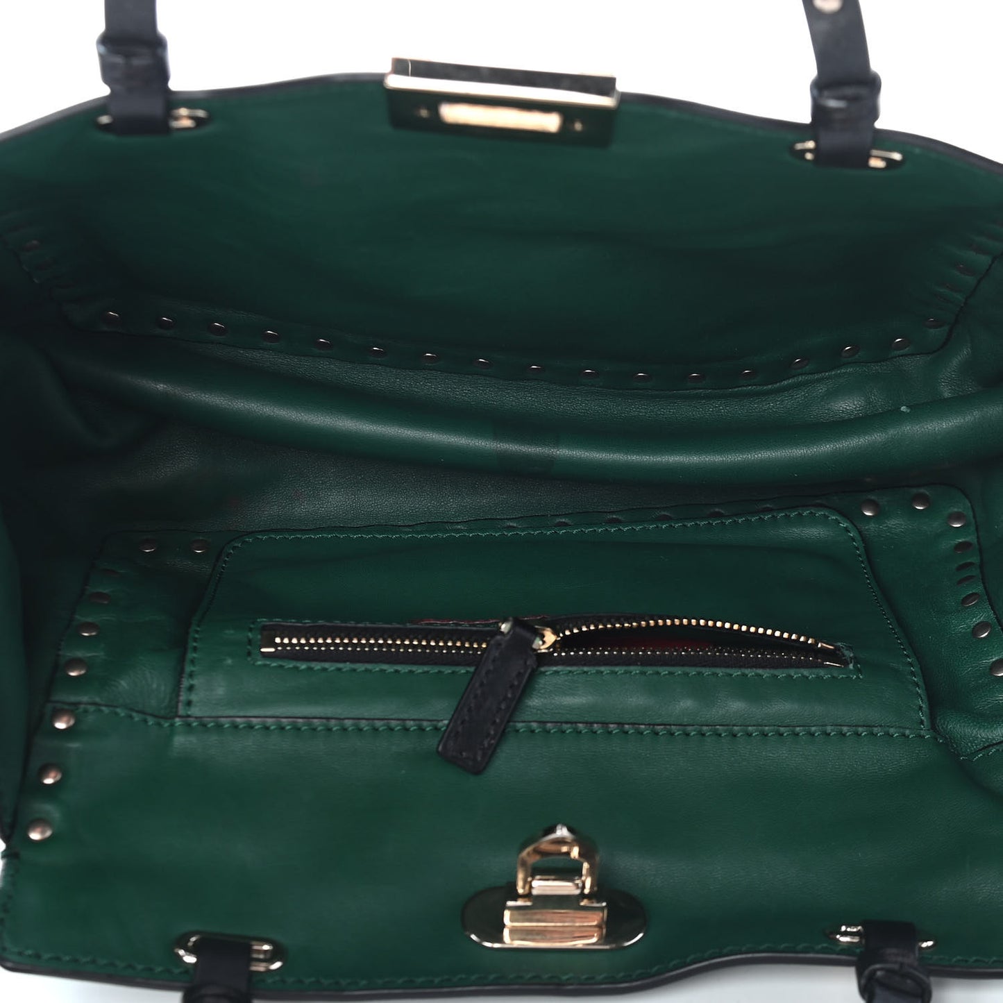 Vitello Small Rockstud Tote Smeraldo Black