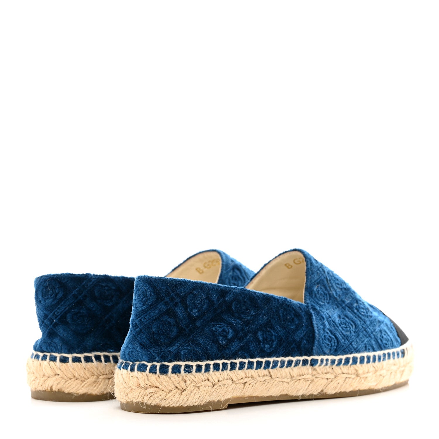 Chanel Velvet Grosgrain Quilted Camellia CC Espadrilles 37 Navy Black 4 of 13
