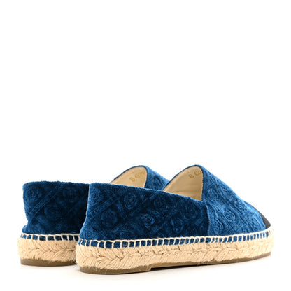 Chanel Velvet Grosgrain Quilted Camellia CC Espadrilles 37 Navy Black 4 of 13