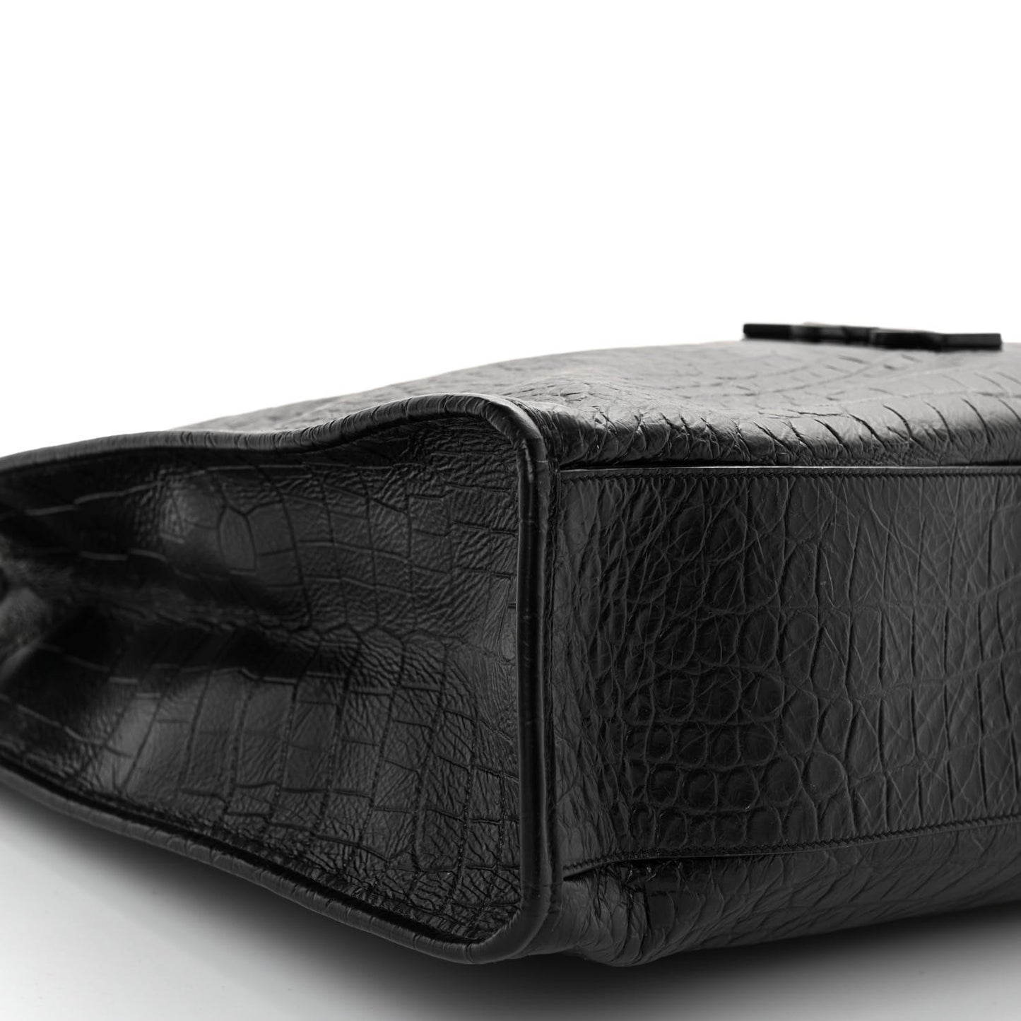 Calfskin Crocodile Embossed Monogram Medium Niki Shopping Bag Black