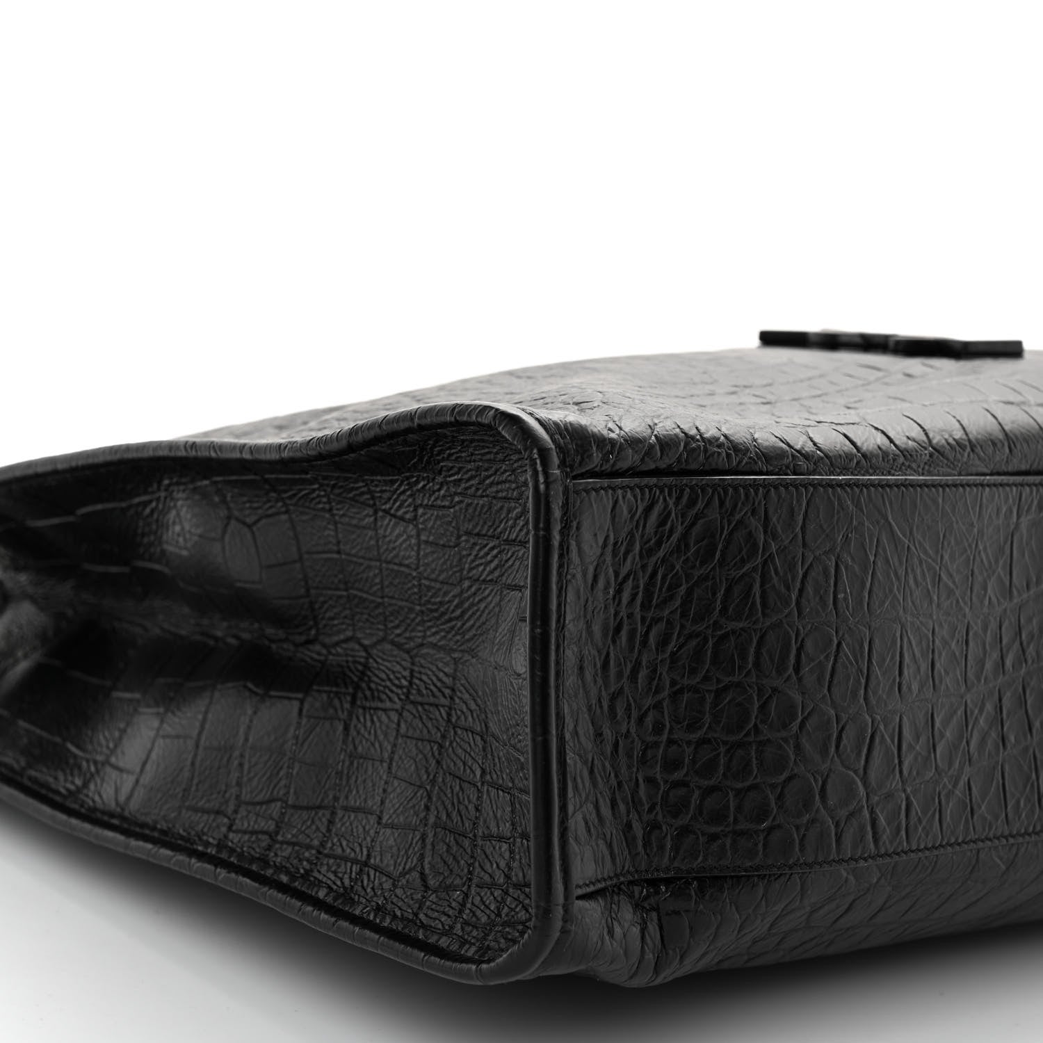 Saint Laurent Calfskin Crocodile Embossed Monogram Medium Niki Shopping Bag Black 8 of 9