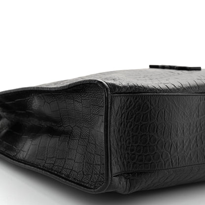 Saint Laurent Calfskin Crocodile Embossed Monogram Medium Niki Shopping Bag Black 8 of 9