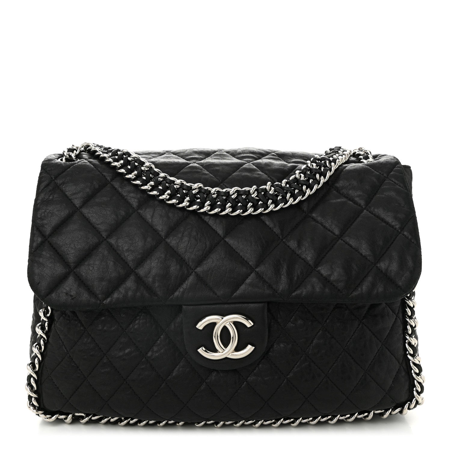Chanel Washed Lambskin Quilted Maxi Chain Around Flap Black 1 of 11