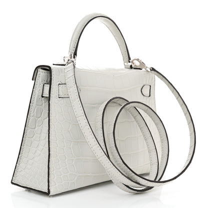 Hermes Matte Alligator Mini Kelly Sellier 20 Gris Neve 2 of 9