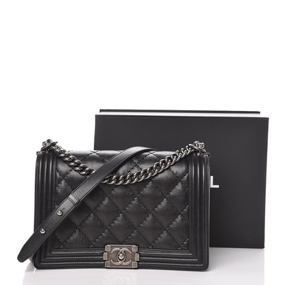 Chanel Calfskin Quilted Double Stitch New Medium Boy Flap Black 11 of 11