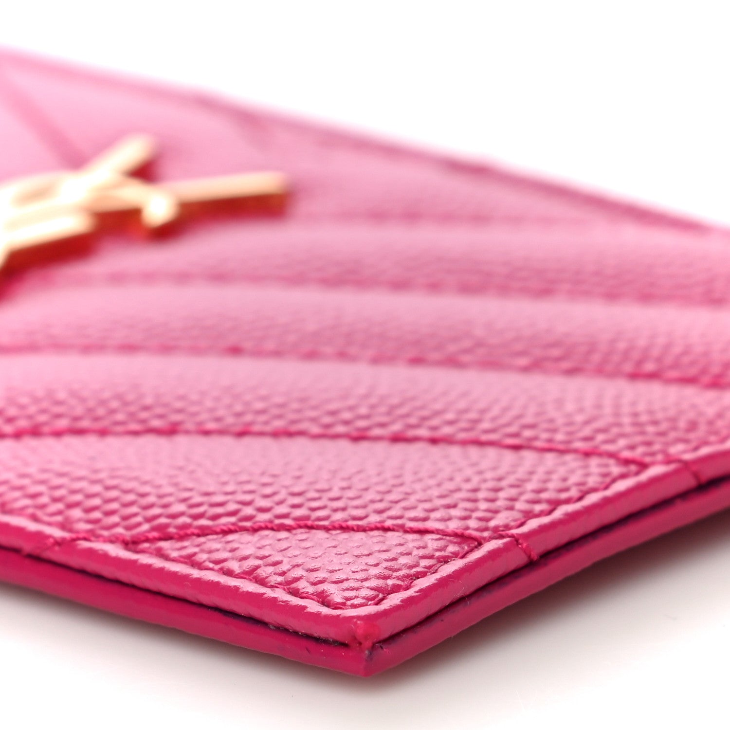 Saint Laurent Grain De Poudre Matelasse Chevron Monogram Fragments Zippered Card Case Fresh Fuxia 10 of 10
